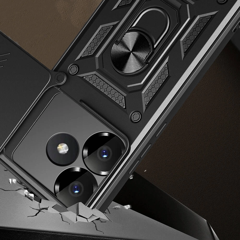 Xiaomi Uyumlu  Poco F6 Kılıf Magnetik Standlı Kamera Korumalı Zore Sürgülü Vega Kapak