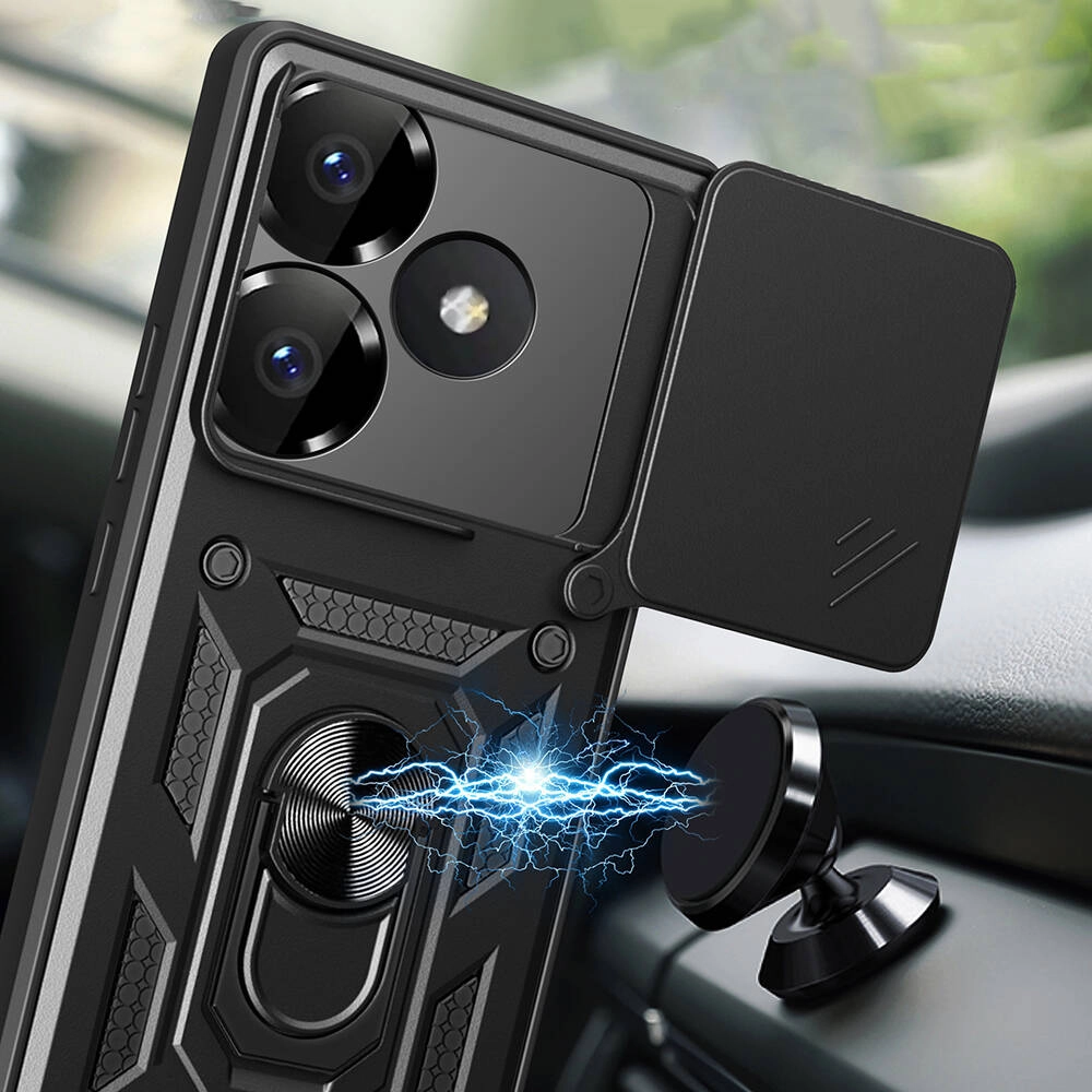 Xiaomi Uyumlu  Poco F6 Kılıf Magnetik Standlı Kamera Korumalı Zore Sürgülü Vega Kapak