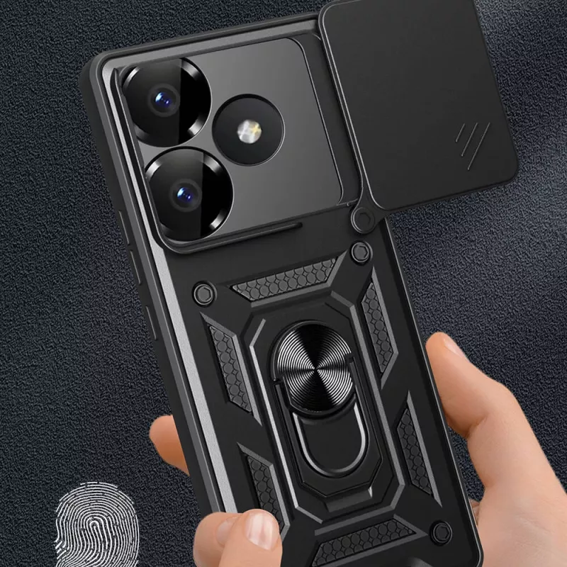 Xiaomi Uyumlu  Poco F6 Kılıf Magnetik Standlı Kamera Korumalı Zore Sürgülü Vega Kapak