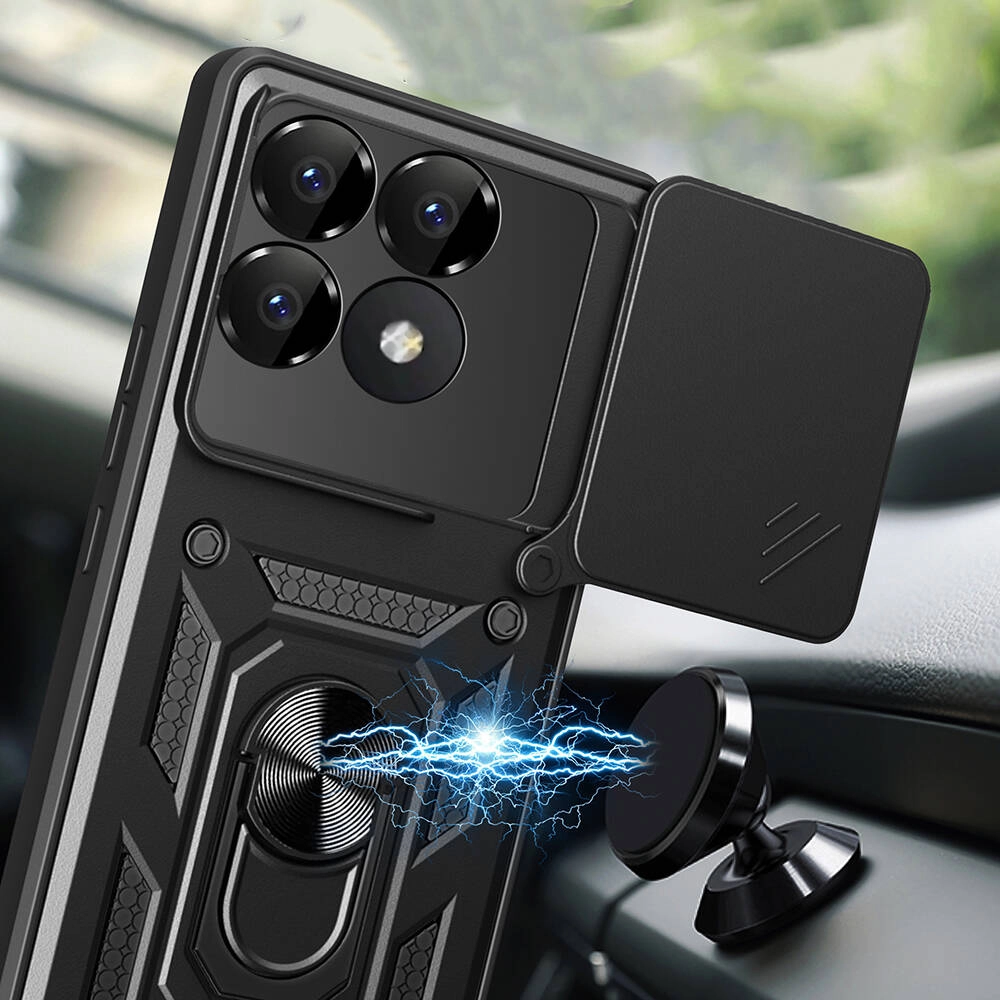 Xiaomi Uyumlu  Poco F6 Pro Kılıf Magnetik Standlı Kamera Korumalı Zore Sürgülü Vega Kapak