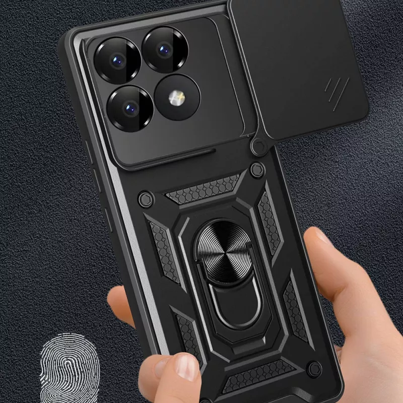 Xiaomi Uyumlu  Poco F6 Pro Kılıf Magnetik Standlı Kamera Korumalı Zore Sürgülü Vega Kapak