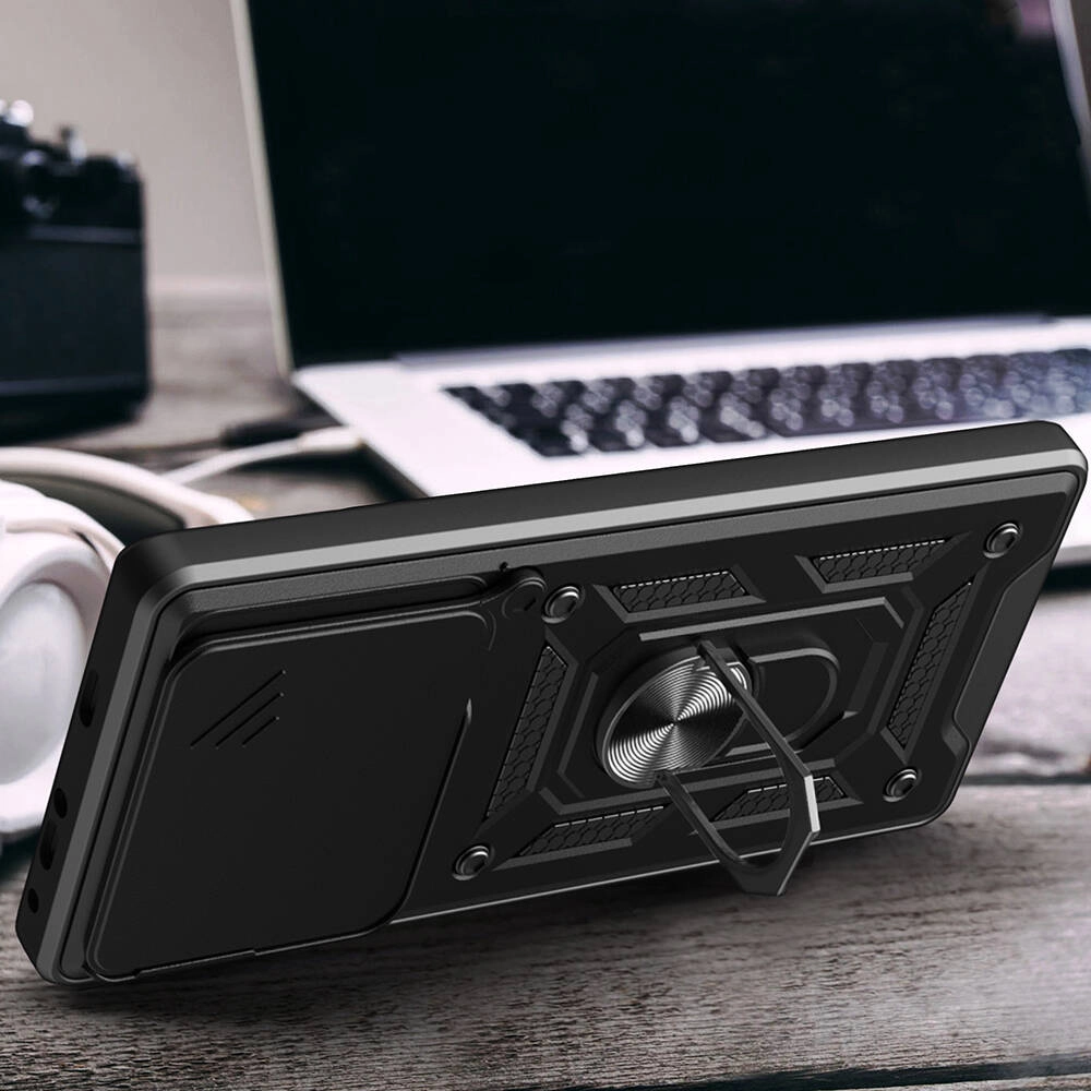 Xiaomi Uyumlu  Poco F6 Pro Kılıf Magnetik Standlı Kamera Korumalı Zore Sürgülü Vega Kapak