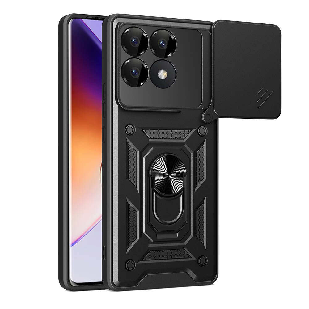 Xiaomi Uyumlu  Poco F6 Pro Kılıf Magnetik Standlı Kamera Korumalı Zore Sürgülü Vega Kapak-Siyah