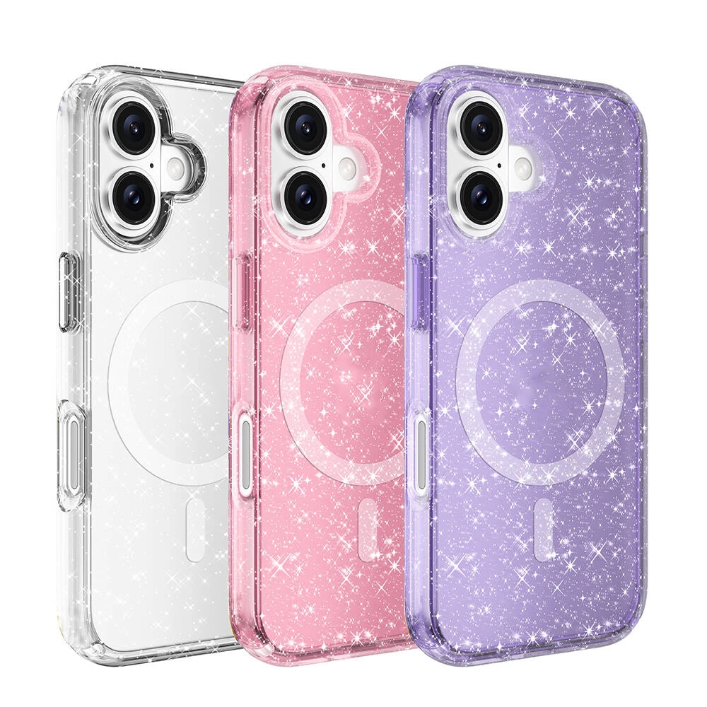 iPhone Uyumlu 16 Plus Kılıf M-safe Şarj Özellikli Parlayan Simli Saydam Renkli Zore Allstar Kapak