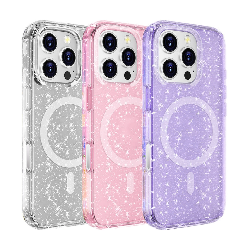 iPhone Uyumlu 16 Pro Max Kılıf M-safe Şarj Özellikli Parlayan Simli Saydam Renkli Zore Allstar Kapak