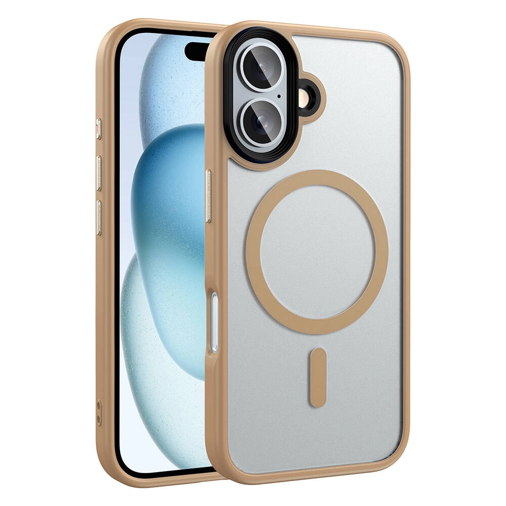 iPhone Uyumlu 16 Kılıf Mat Arka Yüzey Wireless Şarj Özellikli Zore Flet Magsafe Kapak-Bej gold