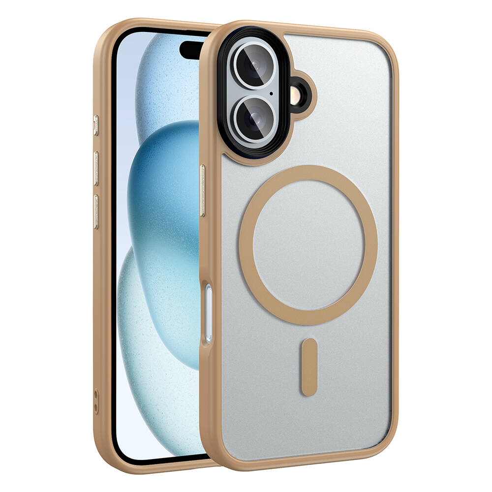 iPhone Uyumlu 16 Kılıf Mat Arka Yüzey Wireless Şarj Özellikli Zore Flet M-safe Kapak-Desert titanyum