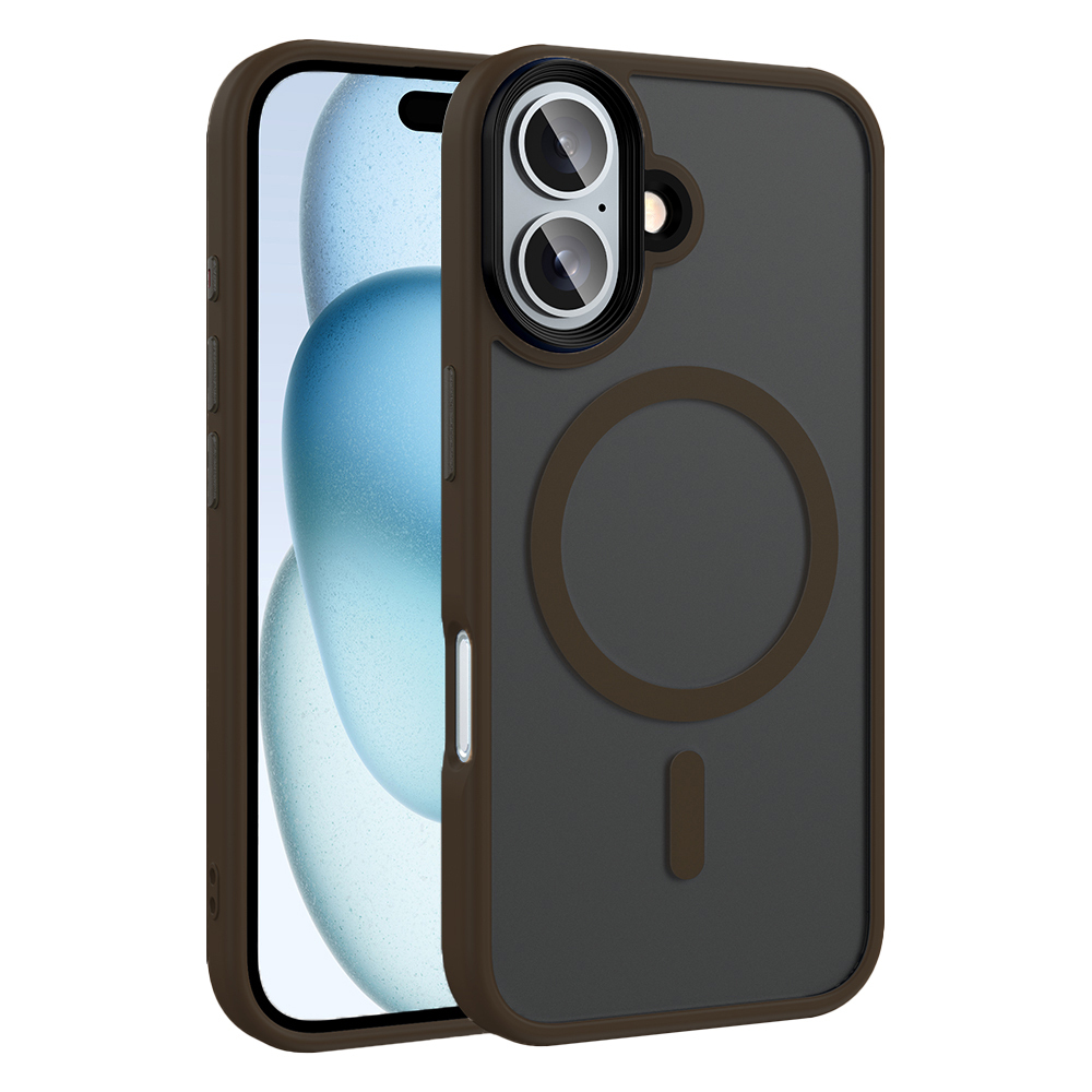 iPhone Uyumlu 16 Kılıf Mat Arka Yüzey Wireless Şarj Özellikli Zore Flet M-safe Kapak-Rose brown