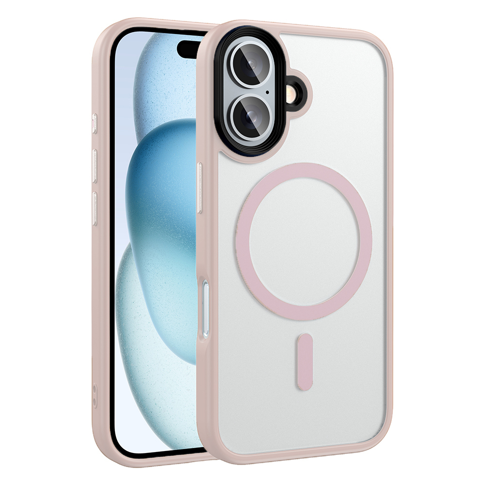 iPhone Uyumlu 16 Kılıf Mat Arka Yüzey Wireless Şarj Özellikli Zore Flet M-safe Kapak-Rose gold