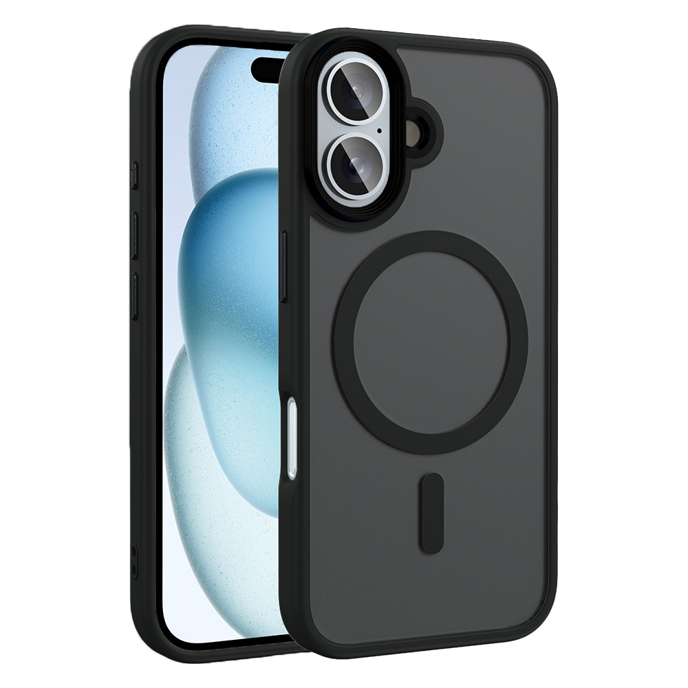 iPhone Uyumlu 16 Kılıf Mat Arka Yüzey Wireless Şarj Özellikli Zore Flet M-safe Kapak-Siyah