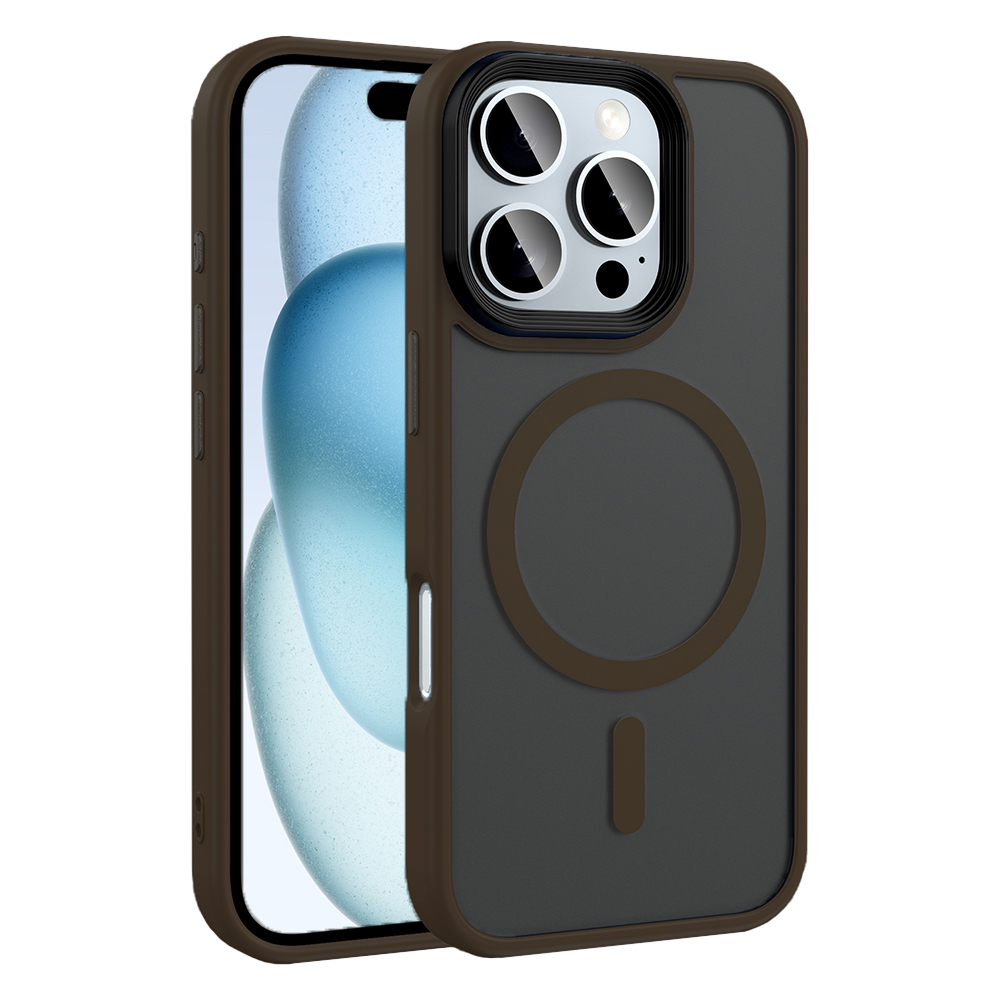 iPhone Uyumlu 16 Pro Kılıf Mat Arka Yüzey Wireless Şarj Özellikli Zore Flet M-safe Kapak-Rose brown