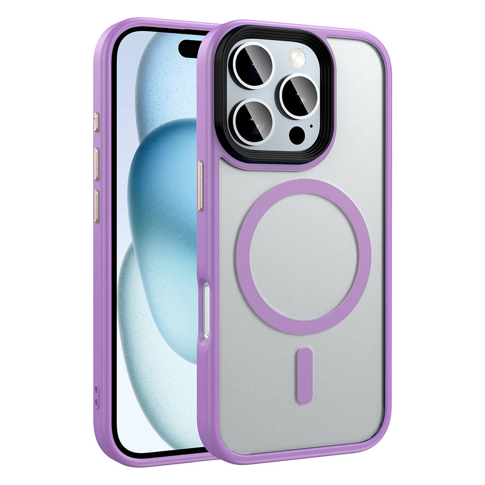 iPhone Uyumlu 16 Pro Max Kılıf Mat Arka Yüzey Wireless Şarj Özellikli Zore Flet M-safe Kapak-Pembe