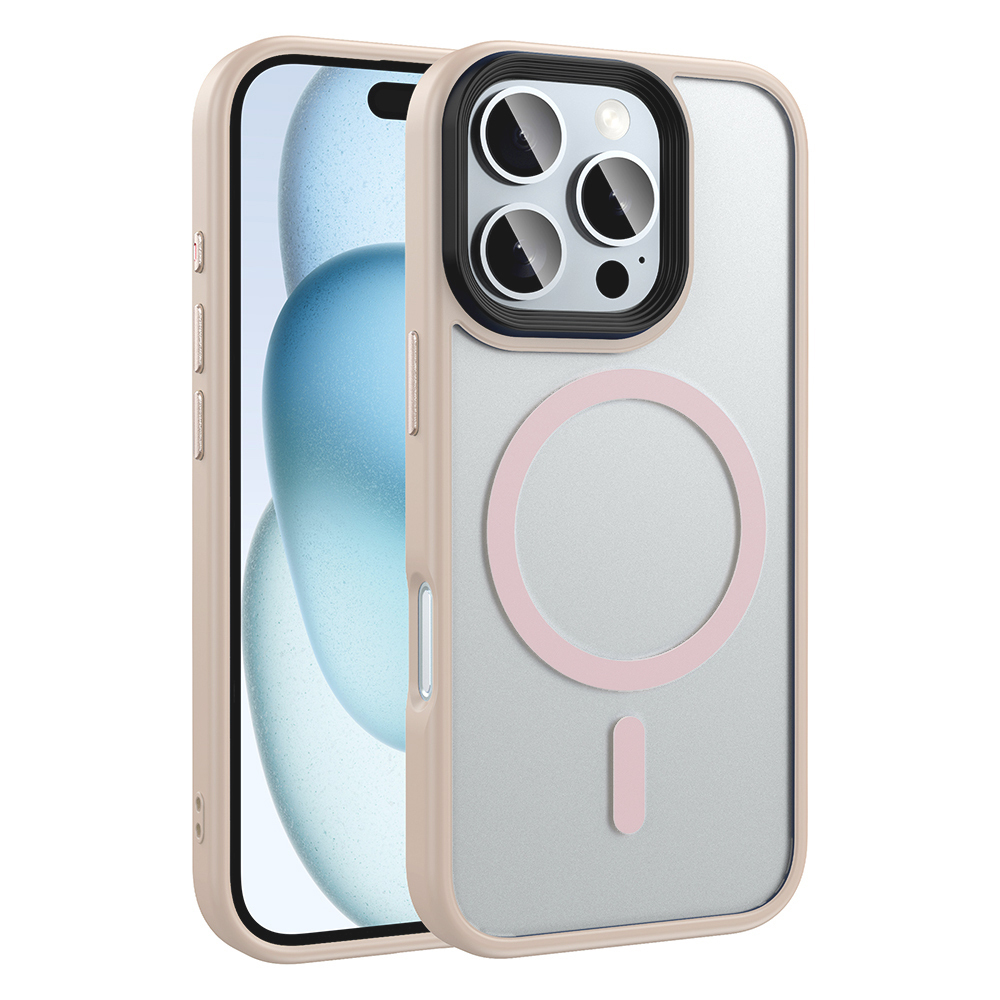 iPhone Uyumlu 16 Pro Max Kılıf Mat Arka Yüzey Wireless Şarj Özellikli Zore Flet M-safe Kapak-Rose gold