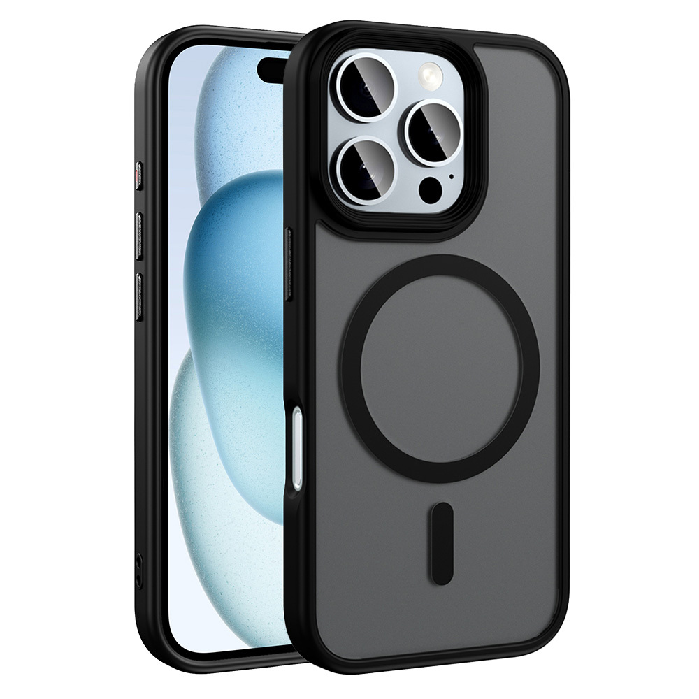 iPhone Uyumlu 16 Pro Max Kılıf Mat Arka Yüzey Wireless Şarj Özellikli Zore Flet M-safe Kapak-Siyah