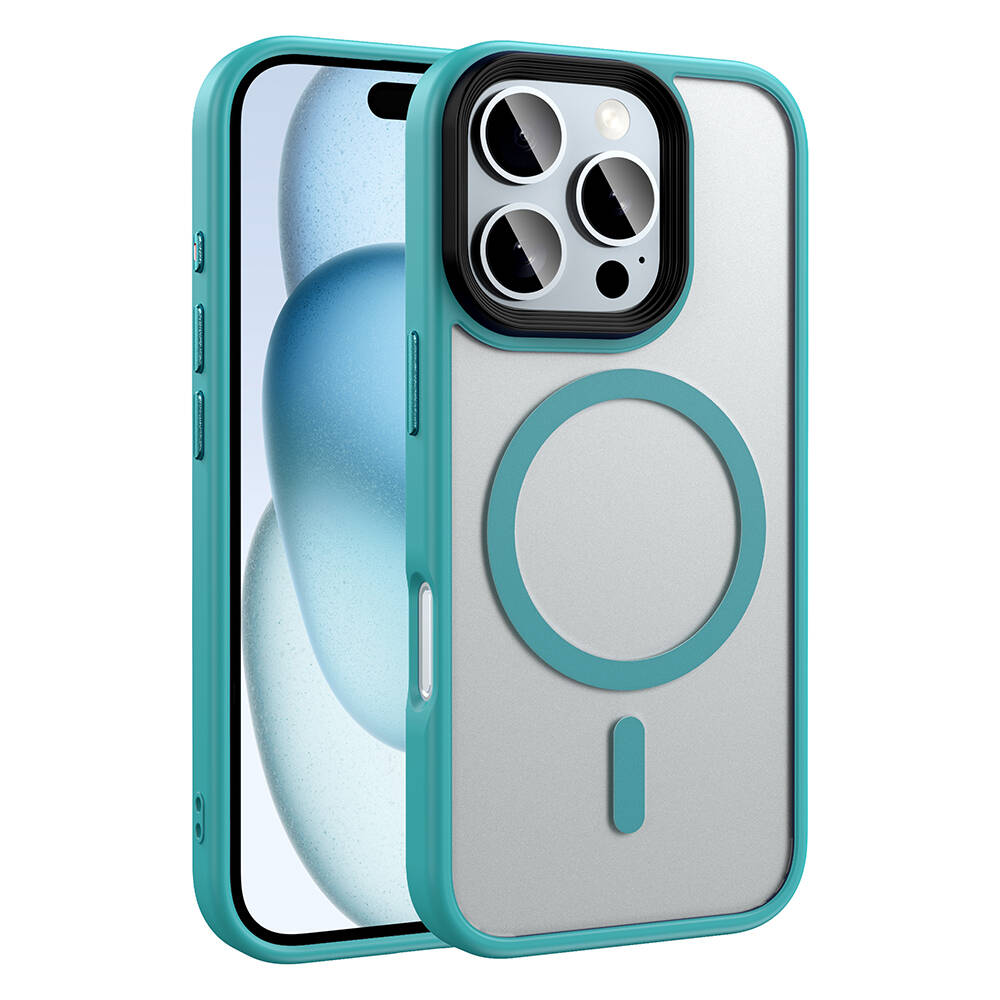 iPhone Uyumlu 16 Pro Max Kılıf Mat Arka Yüzey Wireless Şarj Özellikli Zore Flet M-safe Kapak-Yeşil