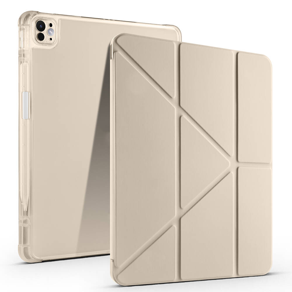 iPad Uyumlu Air 13 2024 Kılıf Zore Tri Folding Kalem Bölmeli Standlı Kılıf-Gold