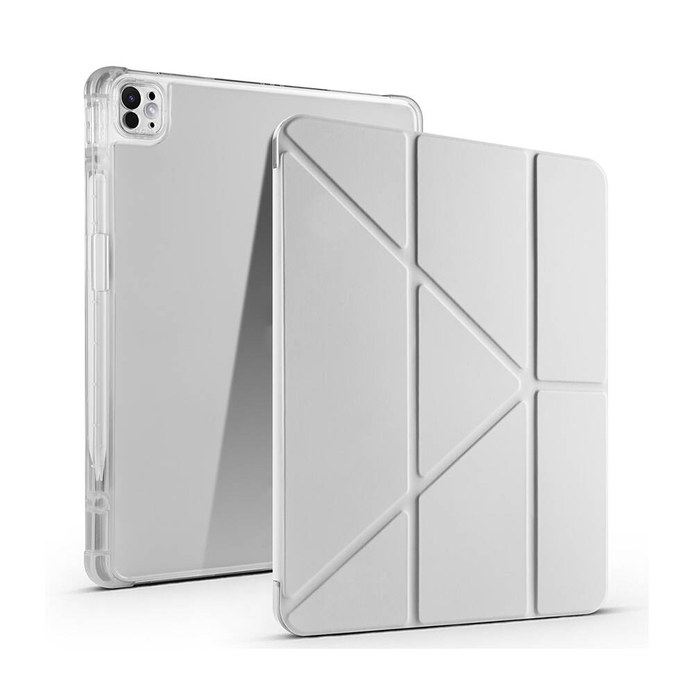 iPad Uyumlu Air 13 2024 Kılıf Zore Tri Folding Kalem Bölmeli Standlı Kılıf-Gri