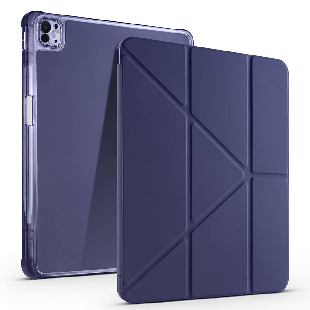 iPad Uyumlu Air 13 2024 Kılıf Zore Tri Folding Kalem Bölmeli Standlı Kılıf-Lacivert