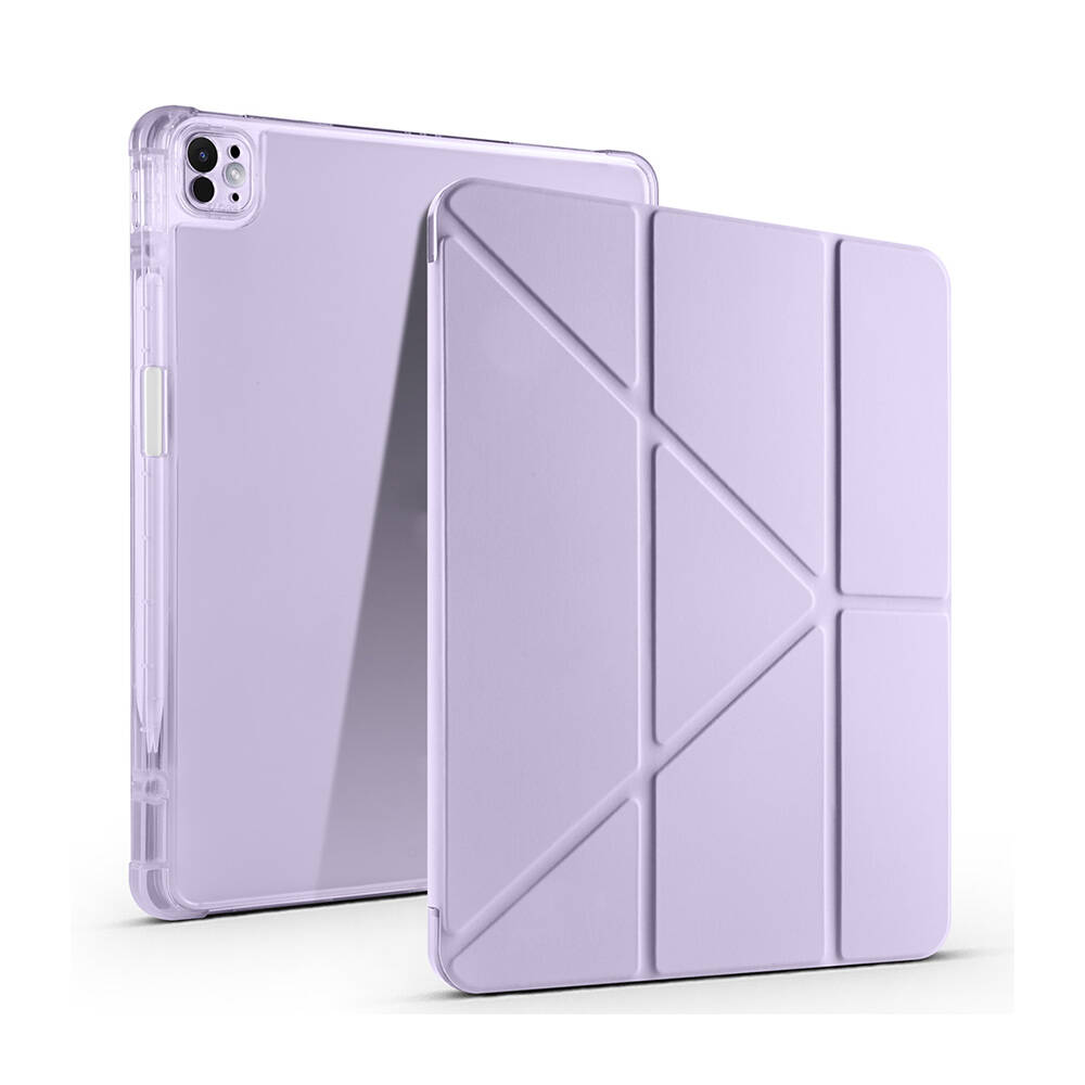 iPad Uyumlu Air 13 2024 Kılıf Zore Tri Folding Kalem Bölmeli Standlı Kılıf-Lila