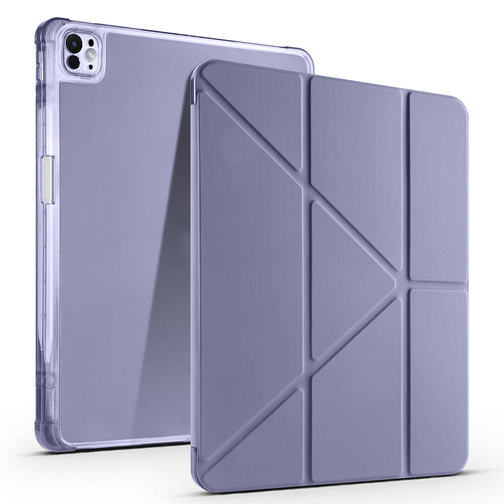 iPad Uyumlu Air 13 2024 Kılıf Zore Tri Folding Kalem Bölmeli Standlı Kılıf-Mor