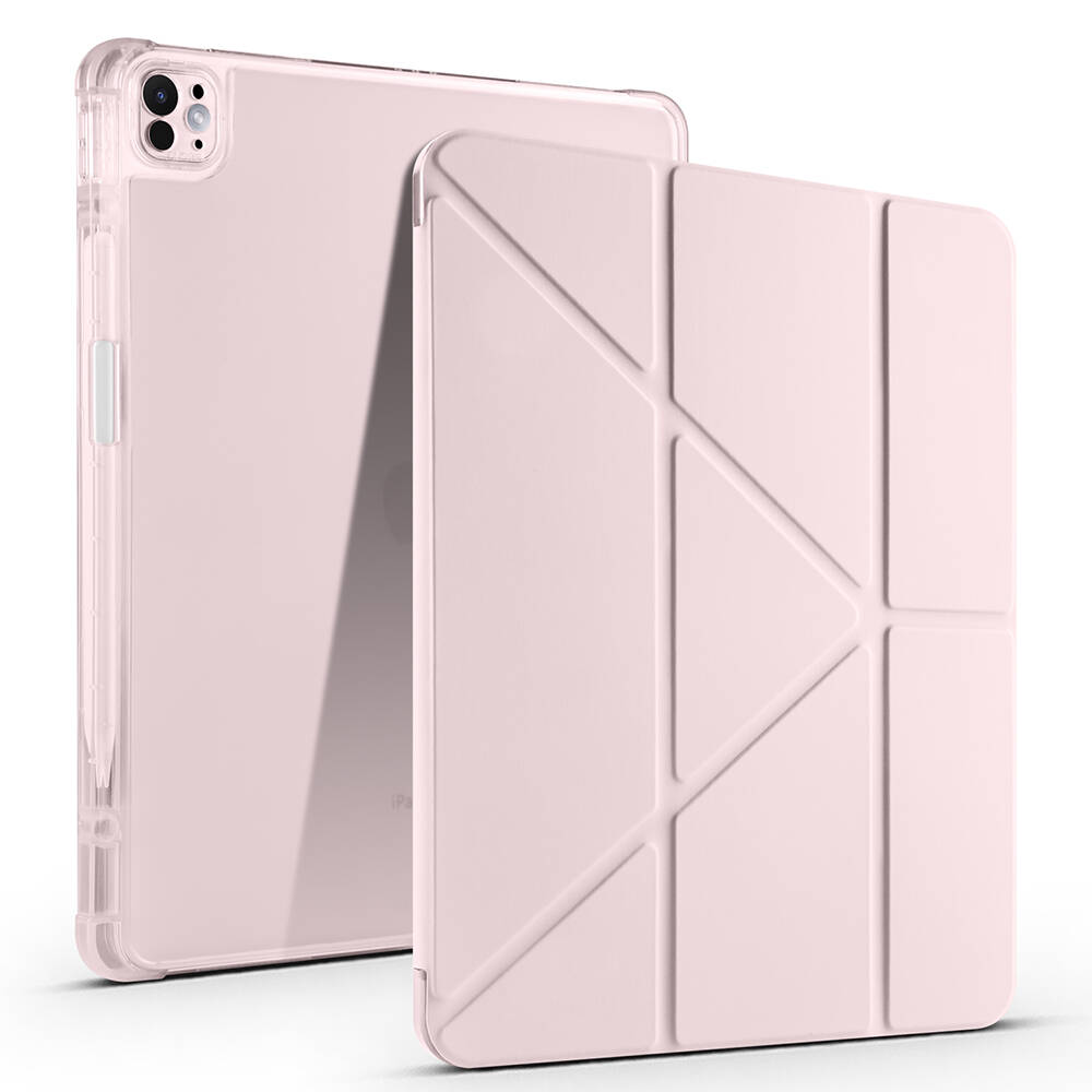 iPad Uyumlu Air 13 2024 Kılıf Zore Tri Folding Kalem Bölmeli Standlı Kılıf-Rose gold