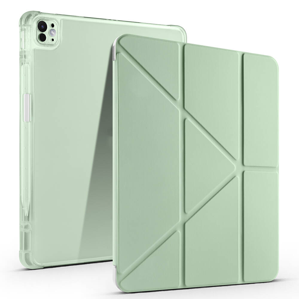 iPad Uyumlu Air 13 2024 Kılıf Zore Tri Folding Kalem Bölmeli Standlı Kılıf-Yeşil