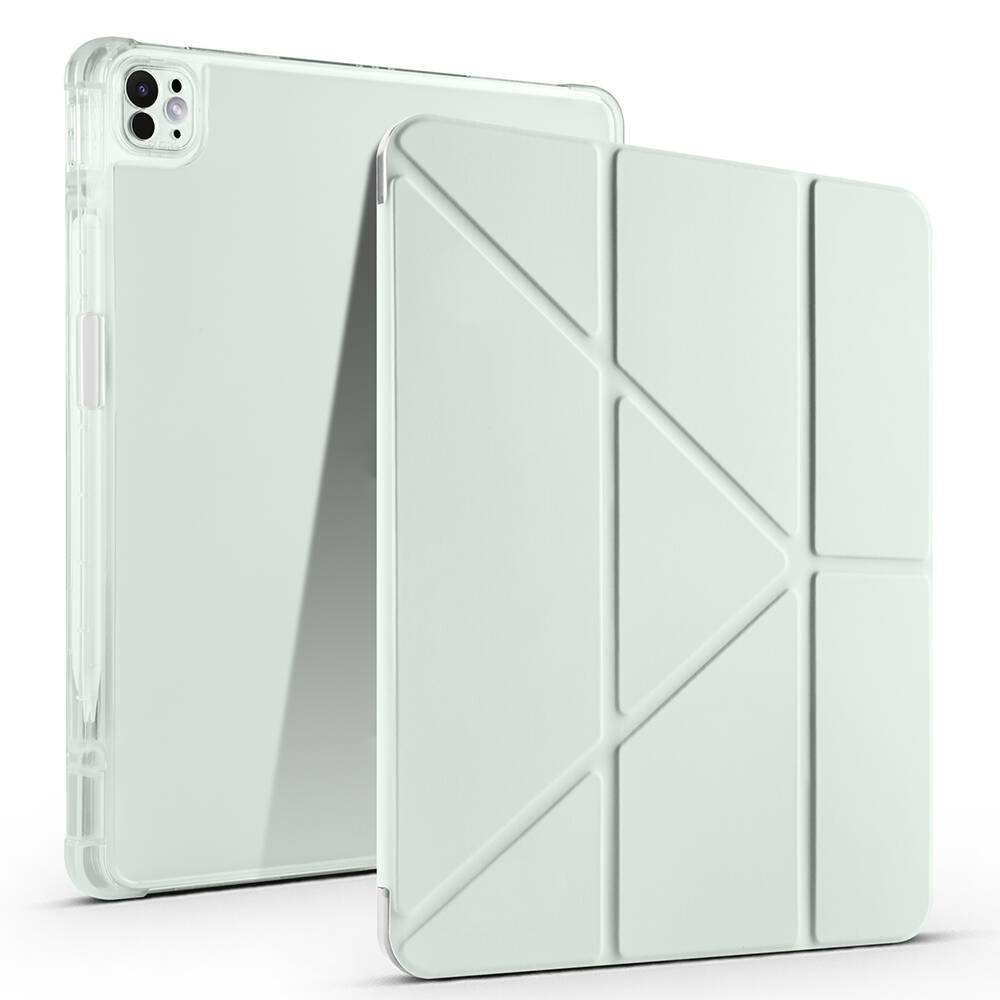 iPad Uyumlu Pro 13 2024 Kılıf Zore Tri Folding Kalem Bölmeli Standlı Kılıf-Açık yeşil