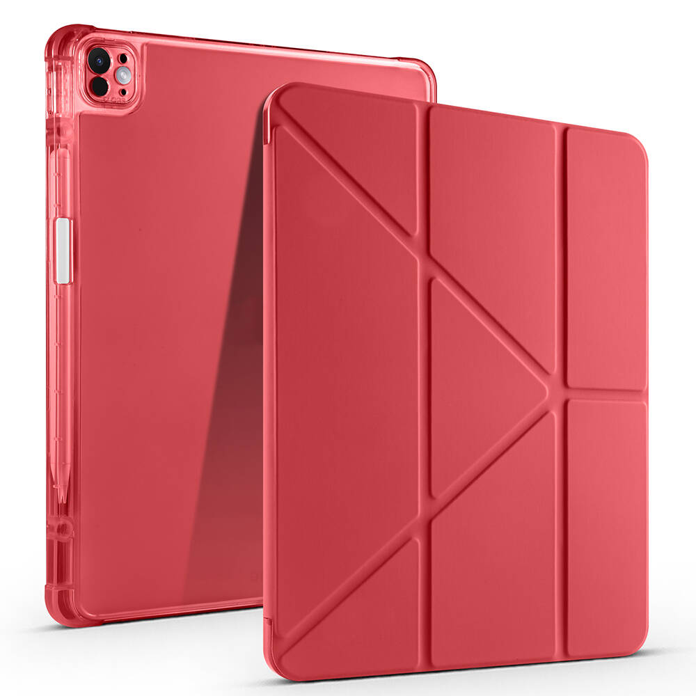iPad Uyumlu Pro 13 2024 Kılıf Zore Tri Folding Kalem Bölmeli Standlı Kılıf-Kırmızı