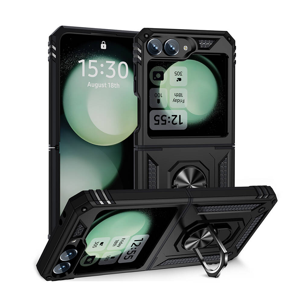 Galaxy Uyumlu Z Flip 6 Kılıf Zore Vega Kapak-Siyah