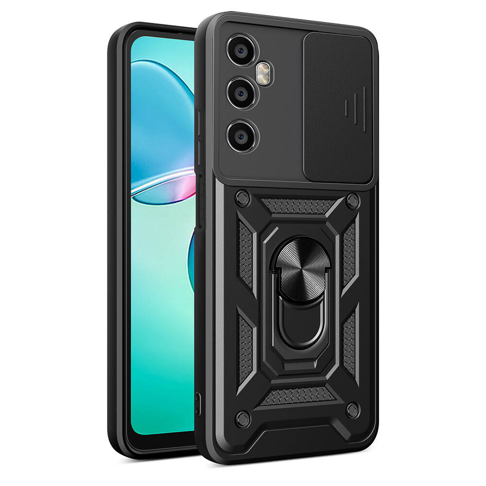 Realme C65 4G Kılıf Magnetik Standlı Kamera Korumalı Zore Sürgülü Vega Kapak-Siyah