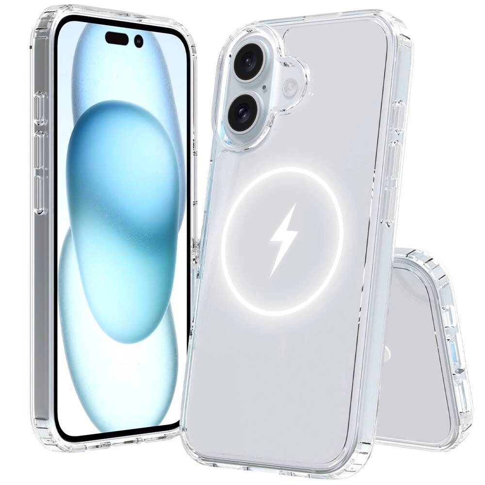 iPhone Uyumlu 16 Plus Kılıf M-safe Şarj Özellikli Şeffaf Sert PC Zore Embos Kapak