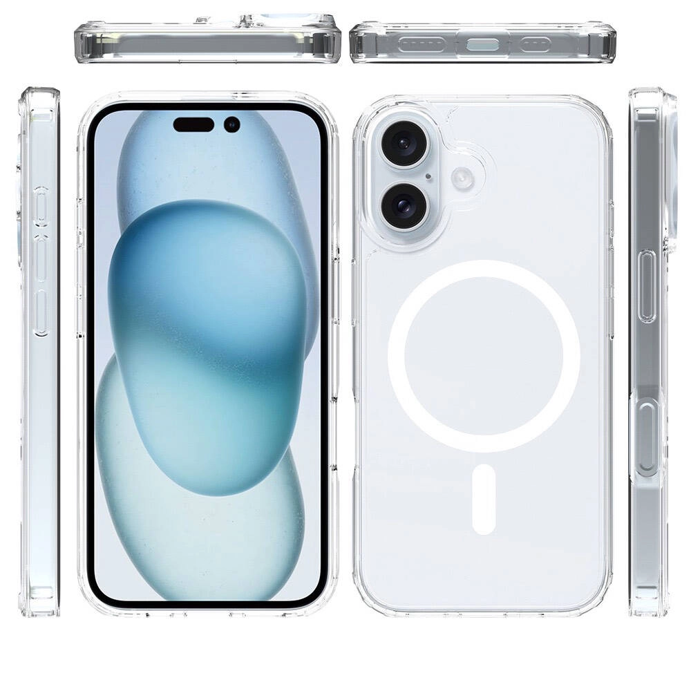iPhone Uyumlu 16 Plus Kılıf M-safe Şarj Özellikli Şeffaf Sert PC Zore Embos Kapak