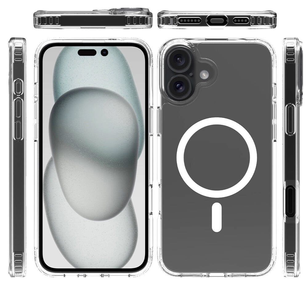 iPhone Uyumlu 16 Plus Kılıf M-safe Şarj Özellikli Şeffaf Sert PC Zore Embos Kapak