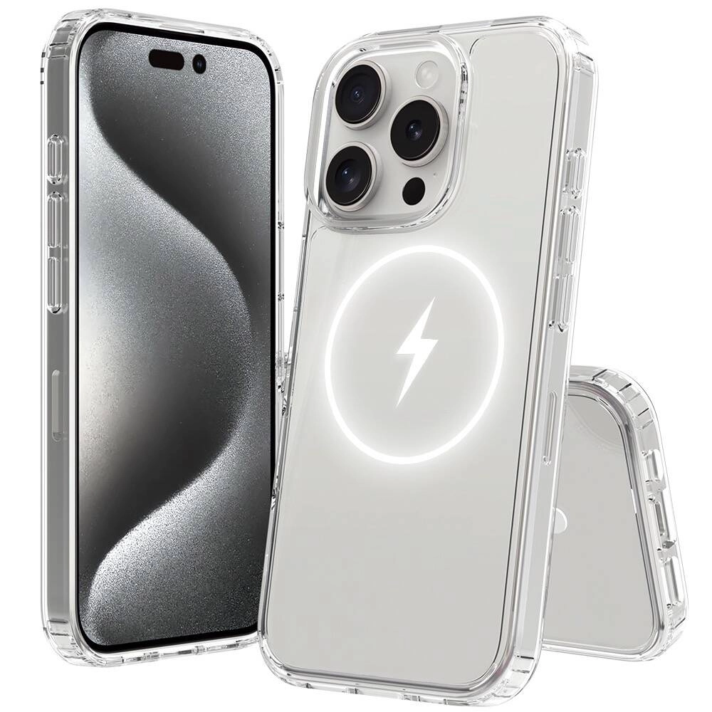 iPhone Uyumlu 16 Pro Kılıf M-safe Şarj Özellikli Şeffaf Sert PC Zore Embos Kapak