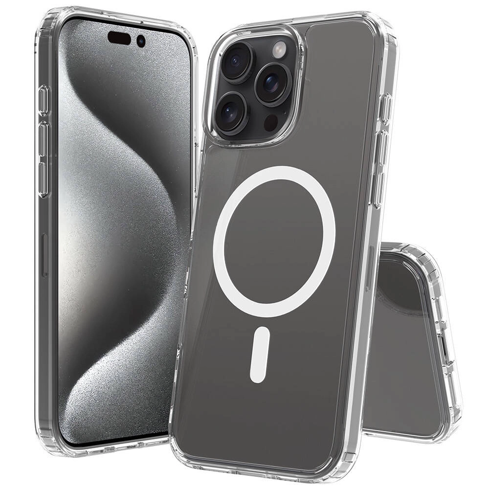 iPhone Uyumlu 16 Pro Kılıf M-safe Şarj Özellikli Şeffaf Sert PC Zore Embos Kapak