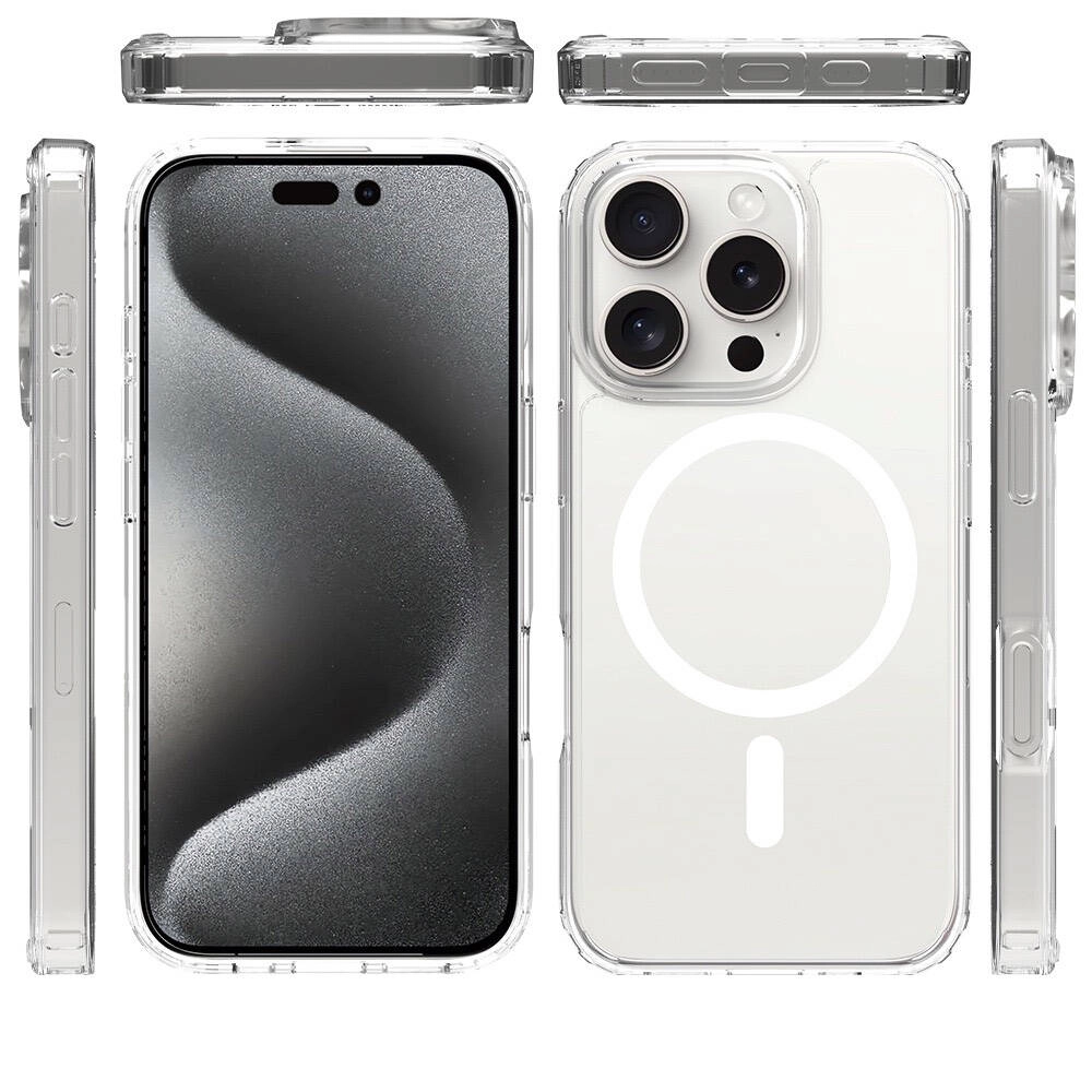 iPhone Uyumlu 16 Pro Max Kılıf M-safe Şarj Özellikli Şeffaf Sert PC Zore Embos Kapak