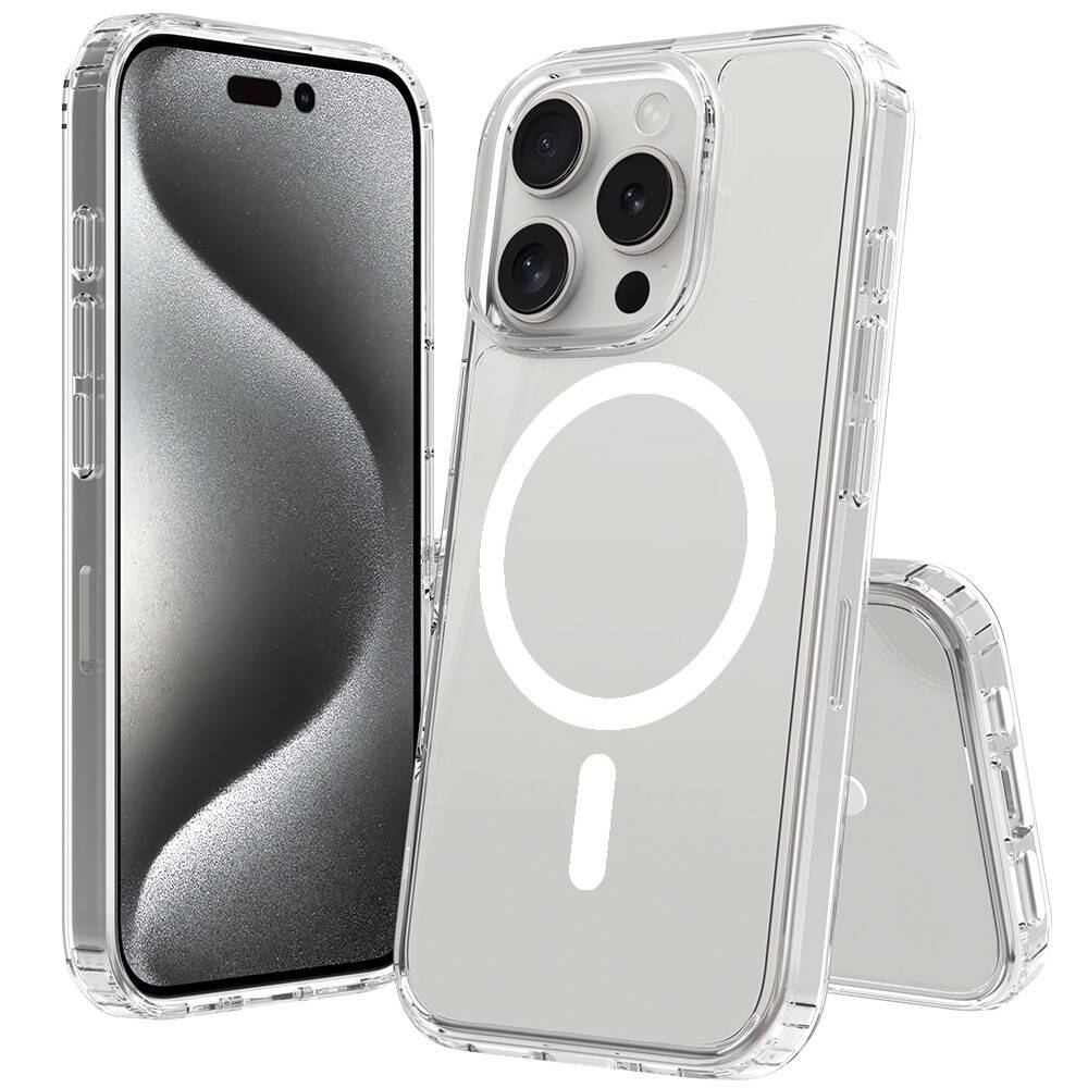 iPhone Uyumlu 16 Pro Max Kılıf M-safe Şarj Özellikli Şeffaf Sert PC Zore Embos Kapak