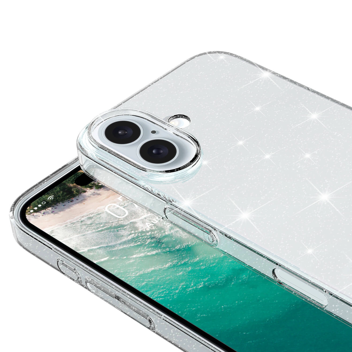 iPhone Uyumlu 16 Plus Kılıf Parlayan Simli Şeffaf Zore Redos Kapak