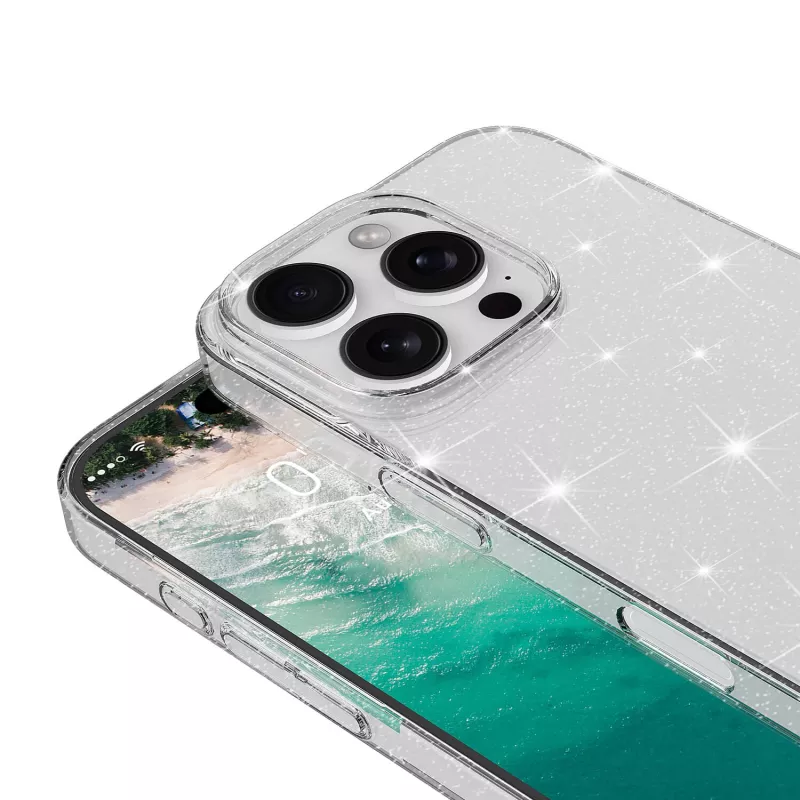 iPhone Uyumlu 16 Pro Max Kılıf Parlayan Simli Şeffaf Zore Redos Kapak