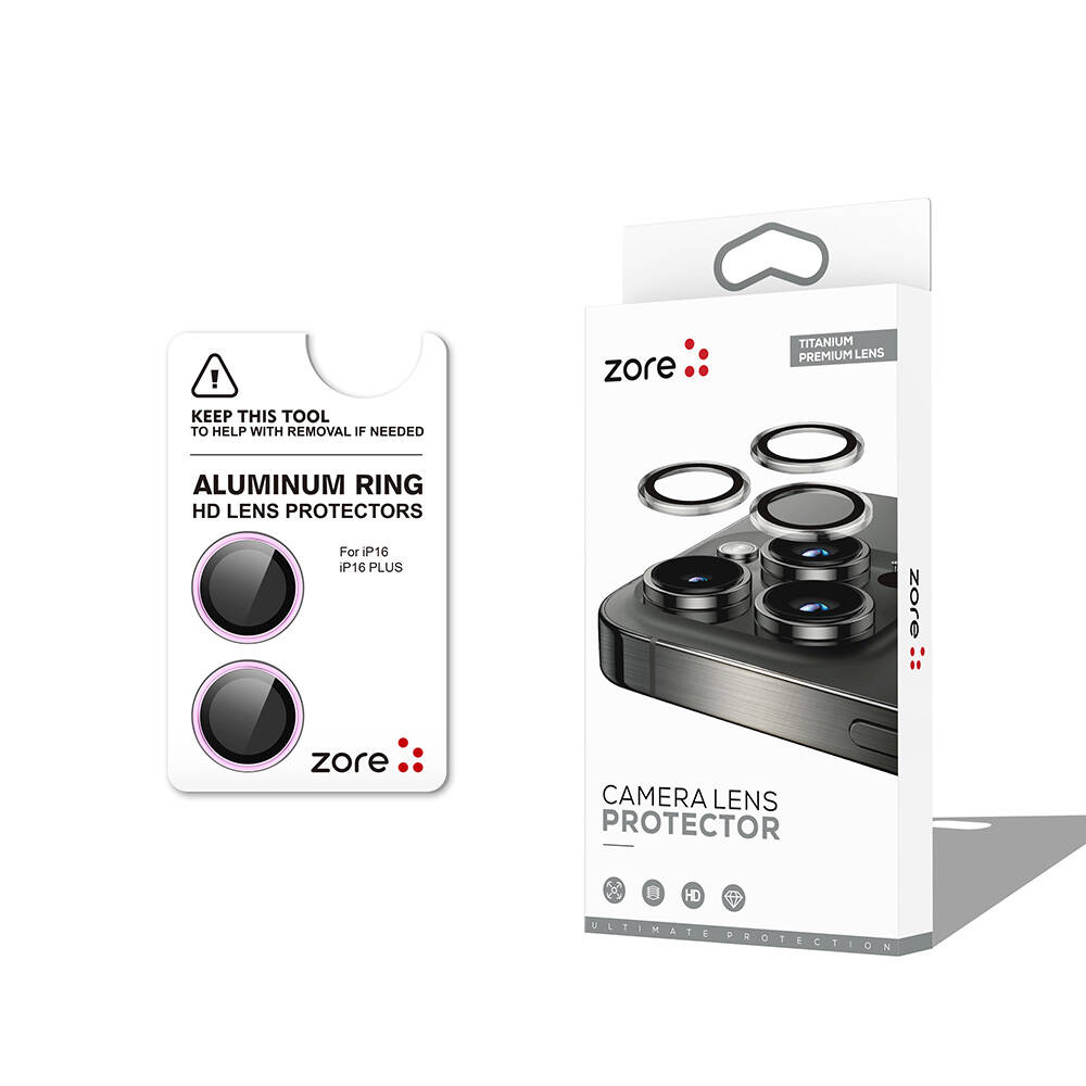 iPhone Uyumlu 16 Zore CL-12 Premium Safir Parmak İzi Bırakmayan Anti-Reflective Kamera Lens Koruyucu-Pembe