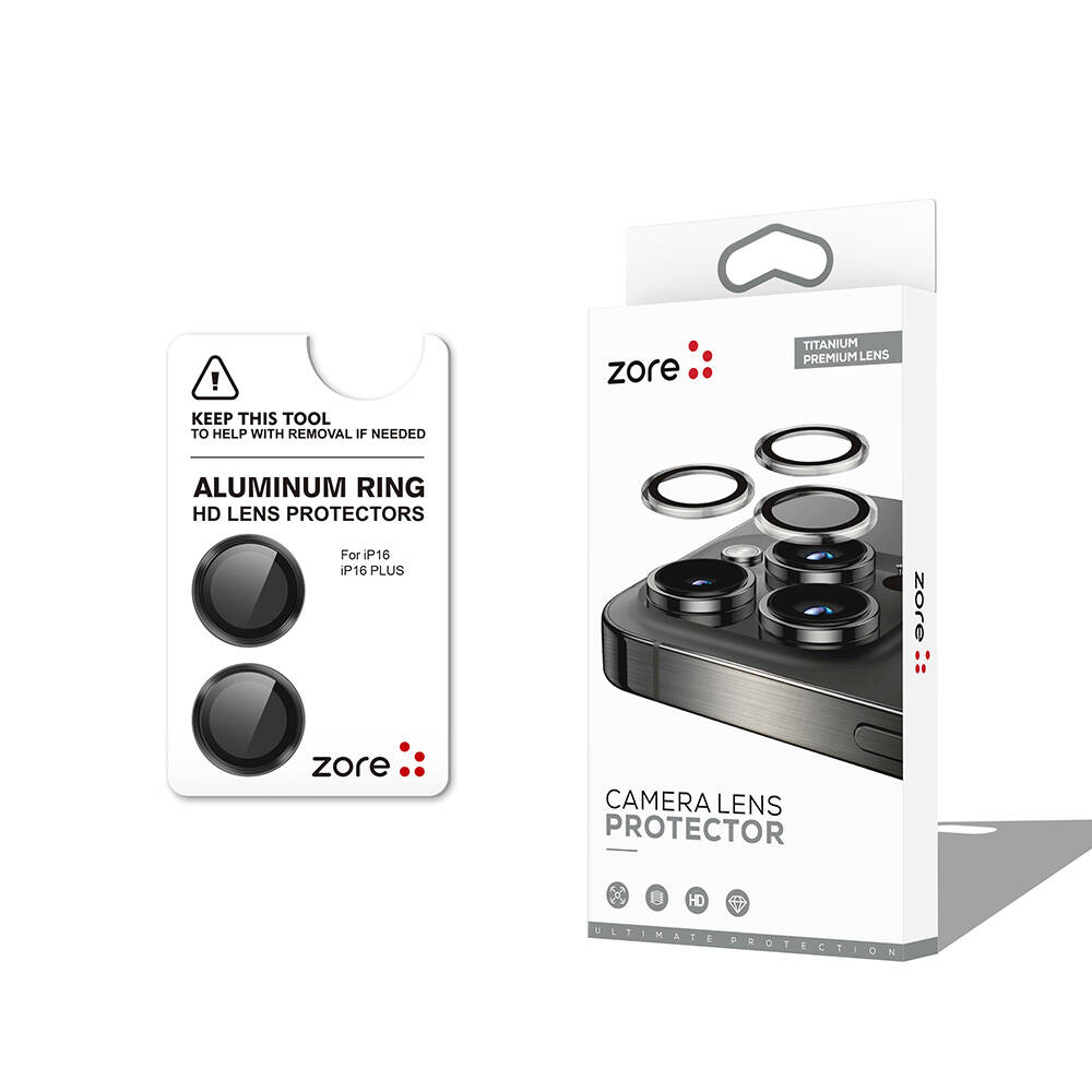 iPhone Uyumlu 16 Zore CL-12 Premium Safir Parmak İzi Bırakmayan Anti-Reflective Kamera Lens Koruyucu-Siyah