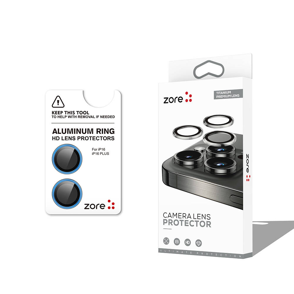 iPhone Uyumlu 16 Plus Zore CL-12 Premium Safir Parmak İzi Bırakmayan Anti-Reflective Kamera Lens Koruyucu-Mavi açık