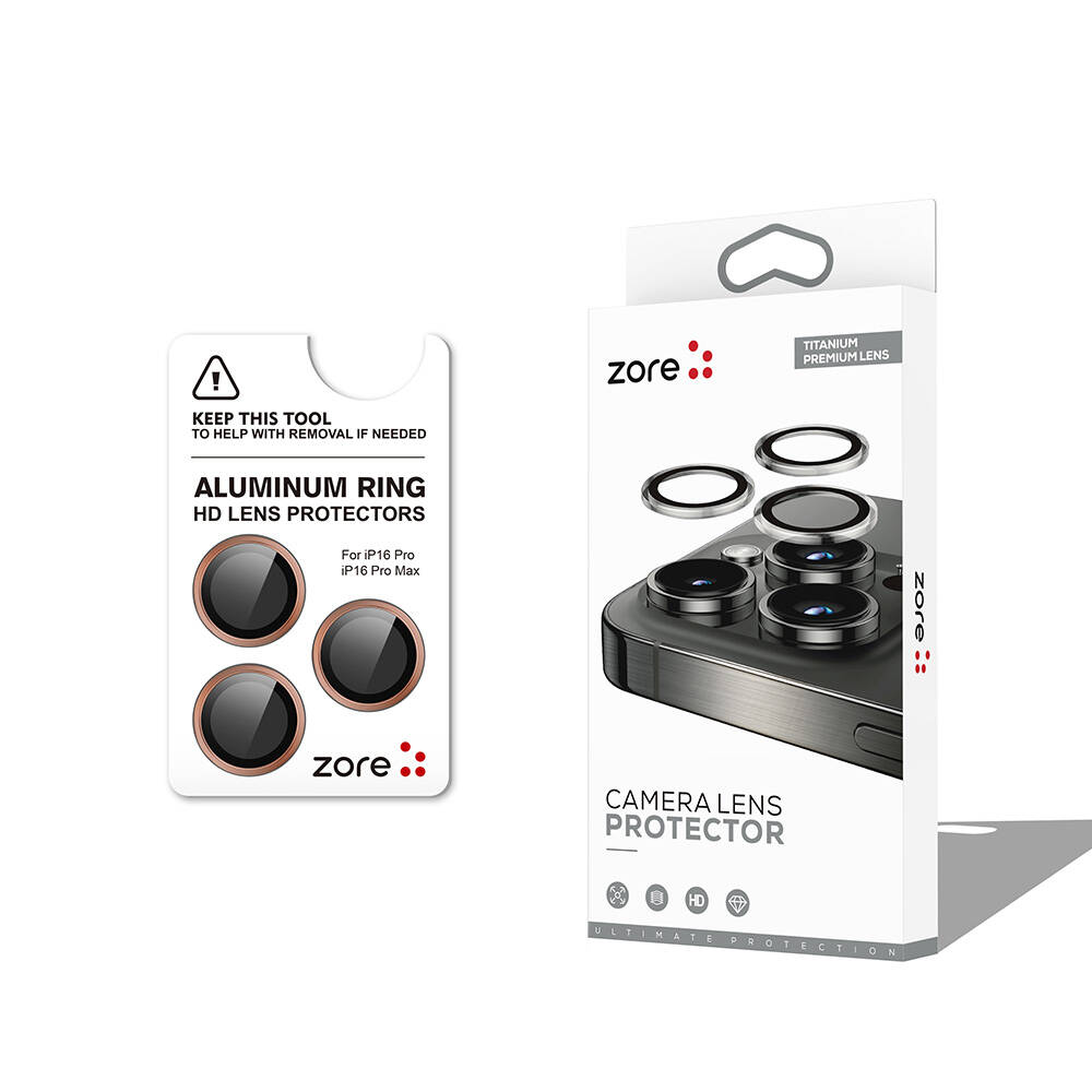 iPhone Uyumlu 16 Pro Zore CL-12 Premium Safir Parmak İzi Bırakmayan Anti-Reflective Kamera Lens Koruyucu-Çöl titanyum