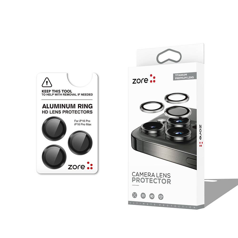 iPhone Uyumlu 16 Pro Zore CL-12 Premium Safir Parmak İzi Bırakmayan Anti-Reflective Kamera Lens Koruyucu-Siyah