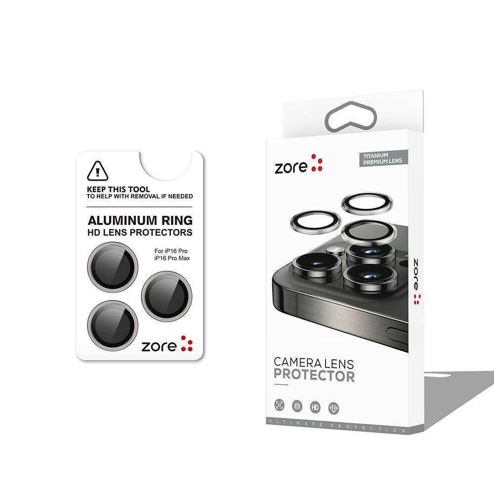 iPhone Uyumlu 16 Pro Zore CL-12 Premium Safir Parmak İzi Bırakmayan Anti-Reflective Kamera Lens Koruyucu-Titanyum-gri