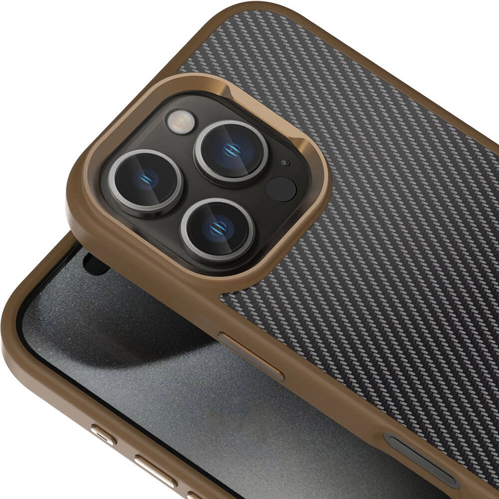 iPhone Uyumlu 16 Pro Kılıf Karbon Fiber Görünümlü Parlak Kamera Çerçeveli Zore Venus Kapak