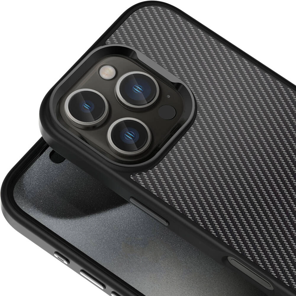 iPhone Uyumlu 16 Pro Kılıf Karbon Fiber Görünümlü Parlak Kamera Çerçeveli Zore Venus Kapak