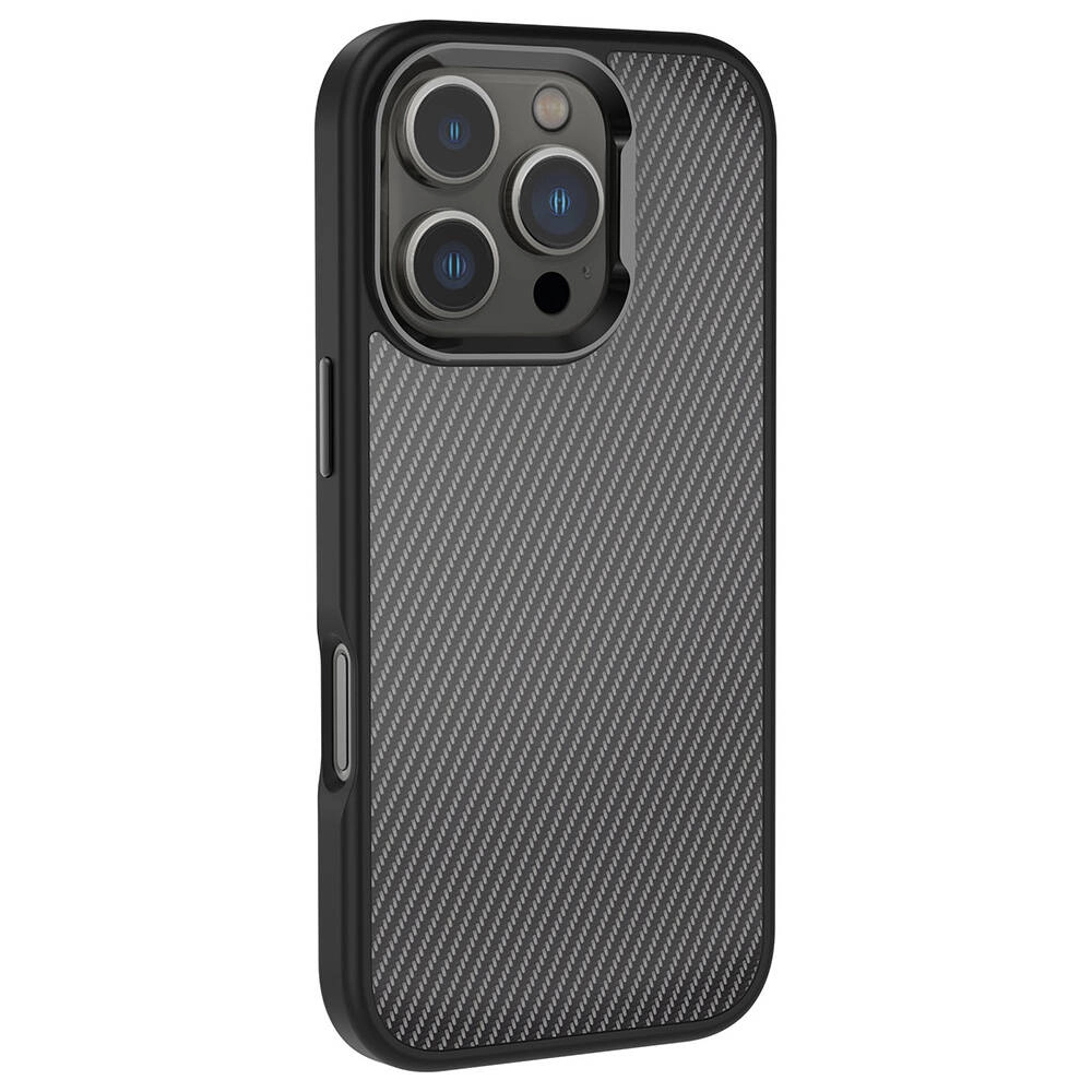 iPhone Uyumlu 16 Pro Kılıf Karbon Fiber Görünümlü Parlak Kamera Çerçeveli Zore Venus Kapak