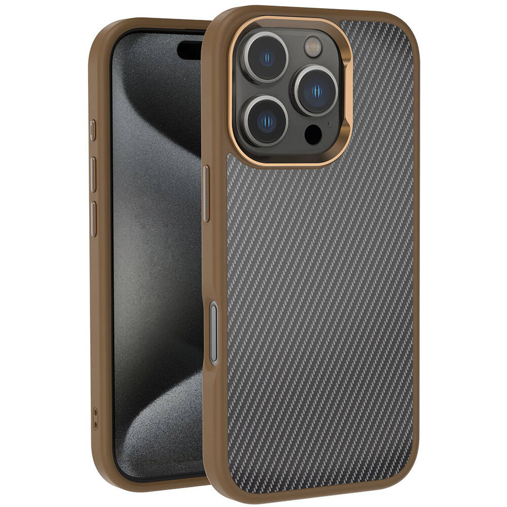 iPhone Uyumlu 16 Pro Max Kılıf Karbon Fiber Görünümlü Parlak Kamera Çerçeveli Zore Venus Kapak