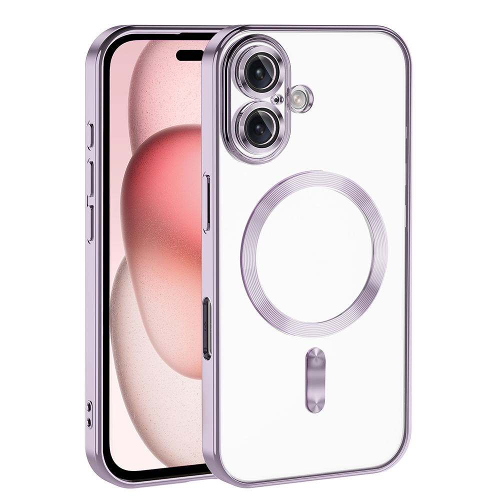 iPhone Uyumlu 16 Kılıf Kamera Korumalı M-safe Wireless Şarj Özellikli Zore Demre Kapak-Lila